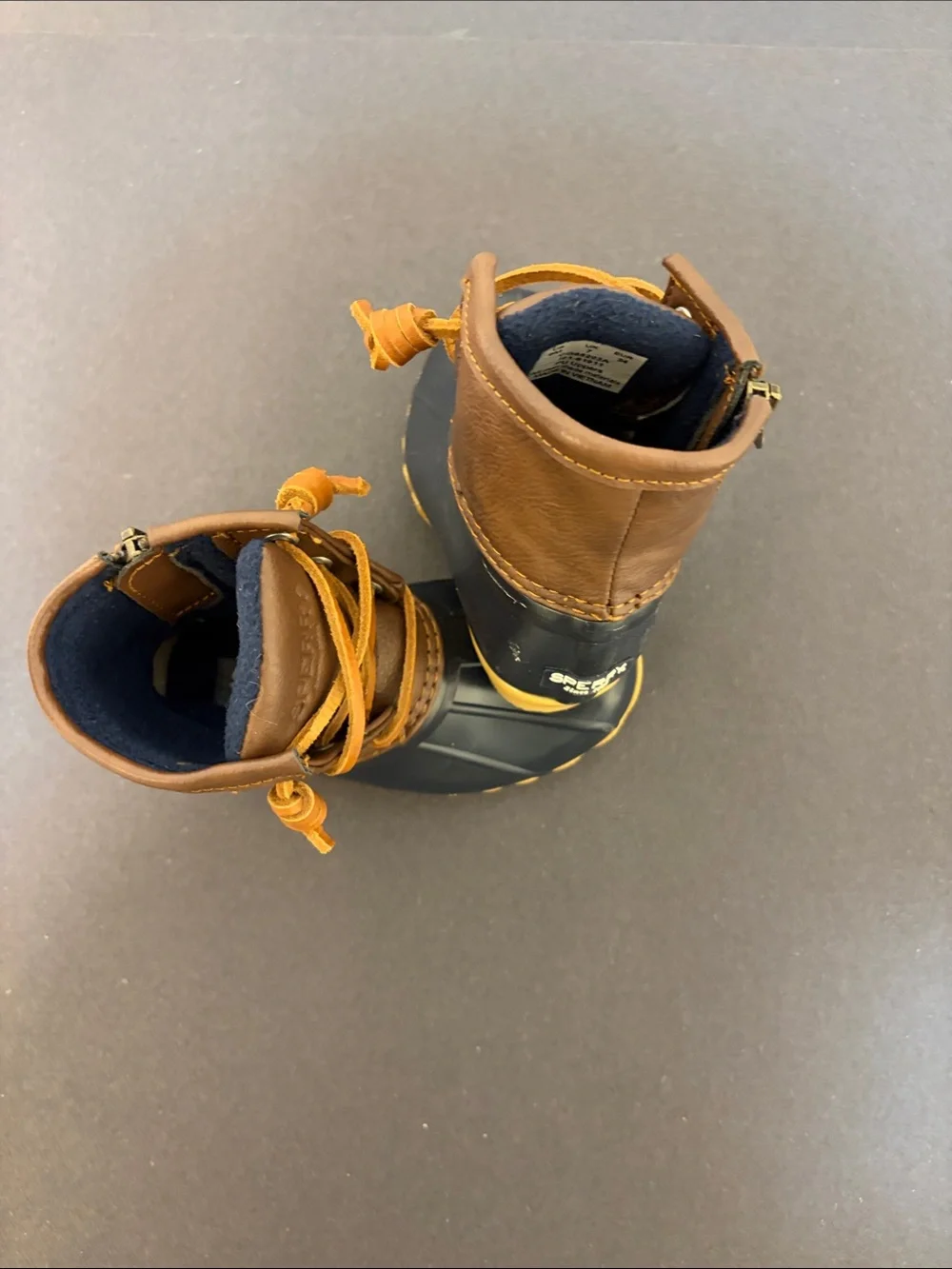 Sperry Kids Brown Leather and Navy Waterproof Duck Boots